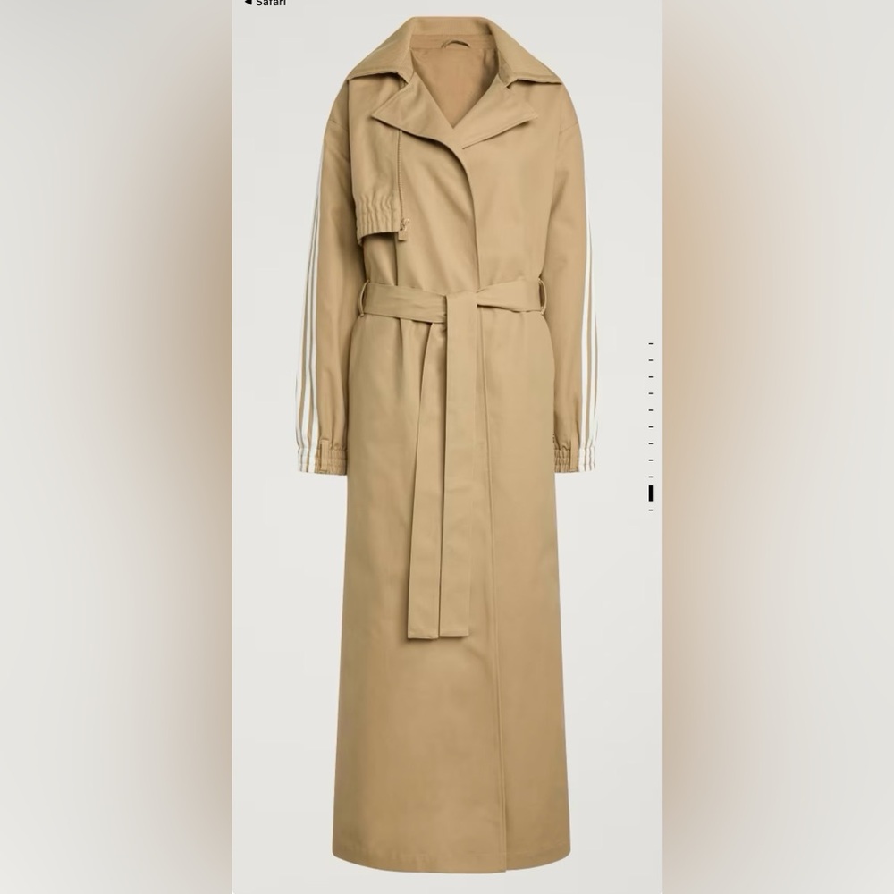 adidas Originals Beige Trench Coat with White Stripe Sleeves